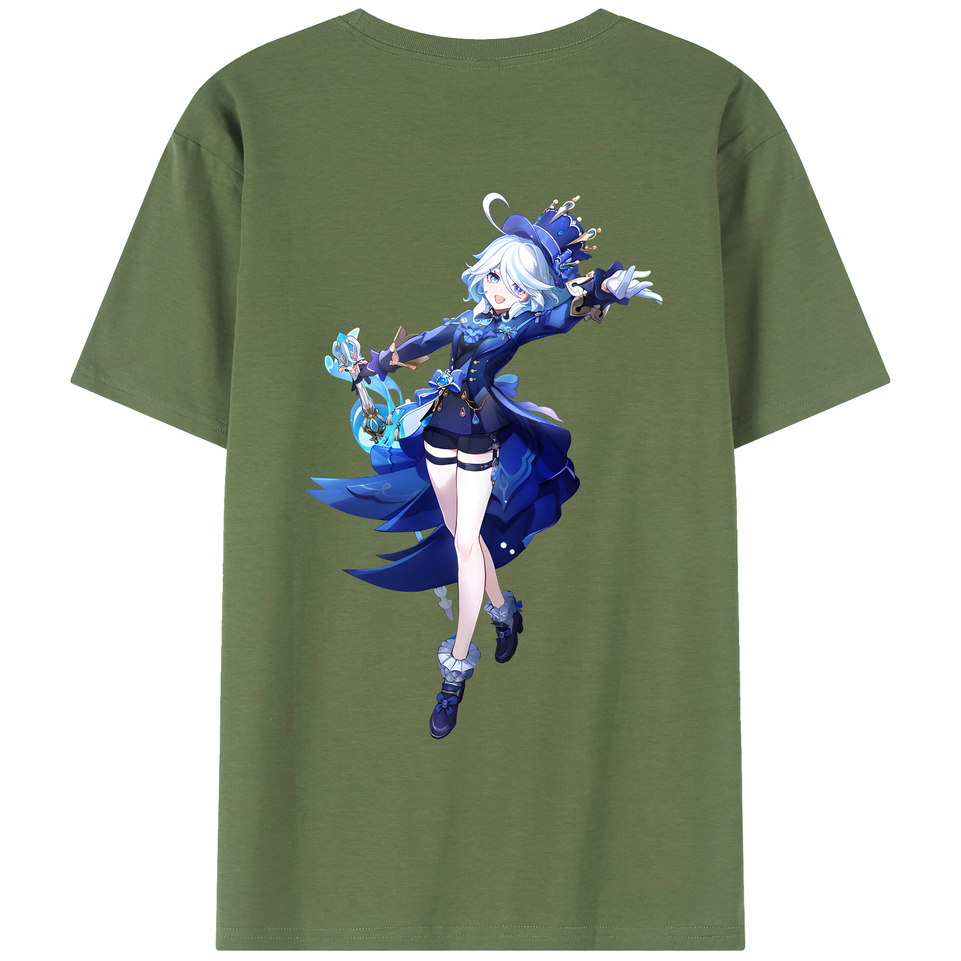 げんし神 フリーナ genshin Furina 綿100％ メンズ半袖Tシャツ（バックプリント） 通気性